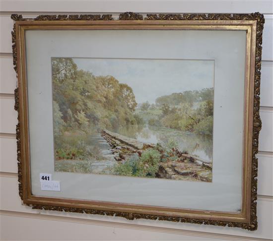 Thomas Henry Hunn (1857-1928), watercolour, Stepping Stones, signed and dated 1917, 27 x 38cm